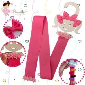 Cabide Infantil Porta Laço Lacos Menina Rosa 70 cm Decoração Mini Organizador Decorado